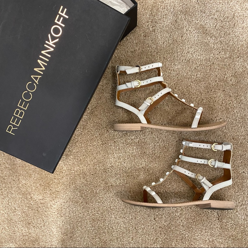 REBECCA MINKOFF Georgina Studded Gladiator Sandal, Size 6. In White/Cream.